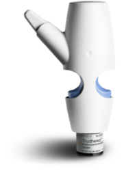 Product image of Trudhesa™ Precision Olfactory Delivery (POD®) vertical upright facing left on blue background
